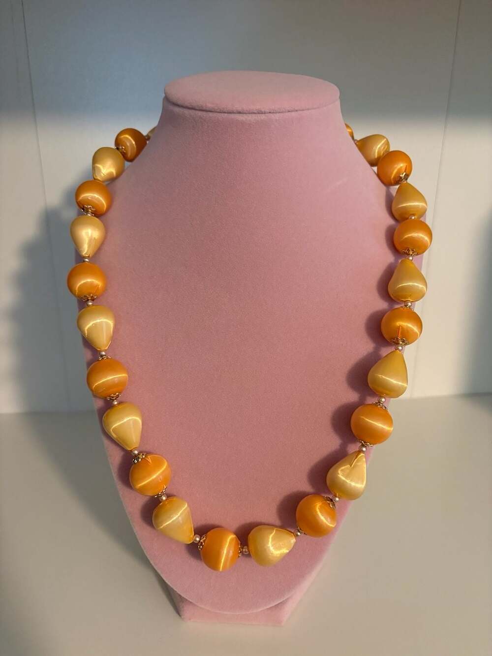 Vintage Japan Satin Finish Orange Bead Necklace